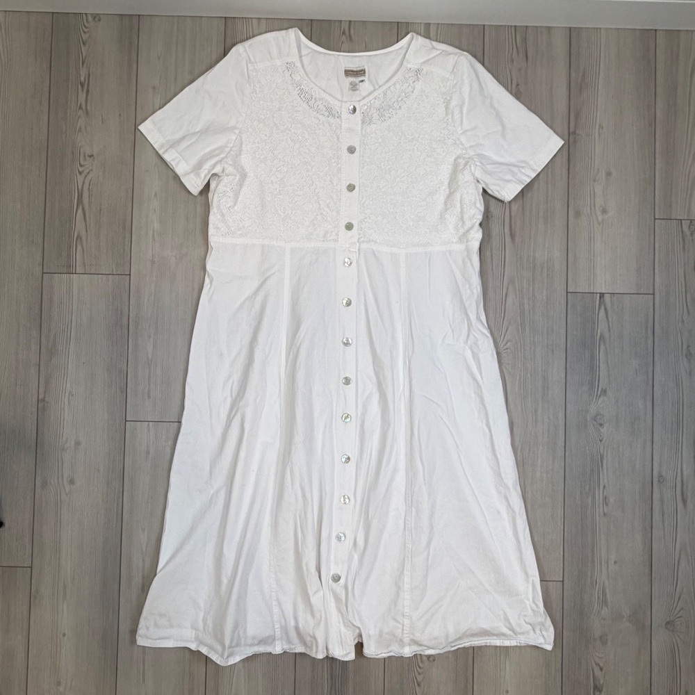Coldwater Creek White Lace Button Front Dress Plus Size 2X Cotton Cottagecore